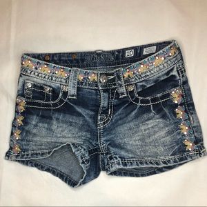 Miss Me | Girls Denim Shorts w/ Floral Embroidery